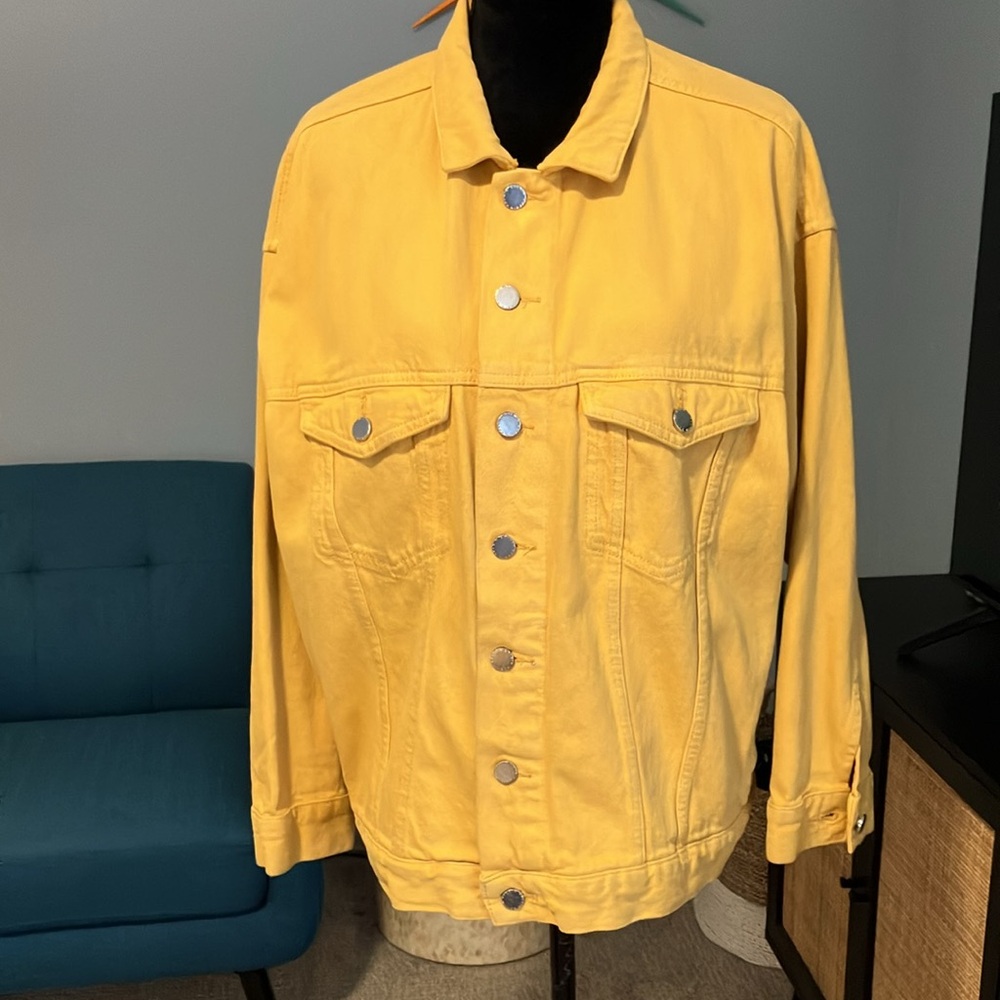 & Denim by H&M Mustard Marigold Yellow Utility Trucker Jean Jacket Chore